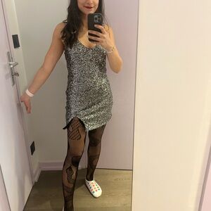 Reformation Silver Sequin Mini Dress